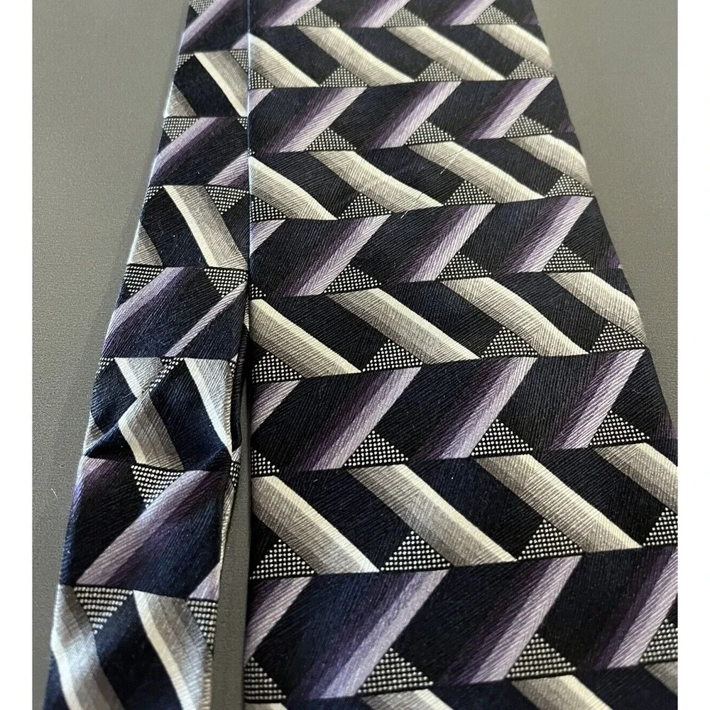 Silk Purple Black Silver Geometric Pattern Men's Tie Necktie X-Long Harve Benard